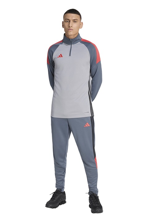 adidas Performance, Pantaloni conici cu logo pentru fotbal Tiro Essentials, Negru/Albastru prafuit/Portocaliu mandarina