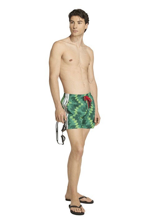 adidas Sportswear, Pantaloni scurti de baie cu imprimeu si snur, Alb, Verde, Verde fistic, S