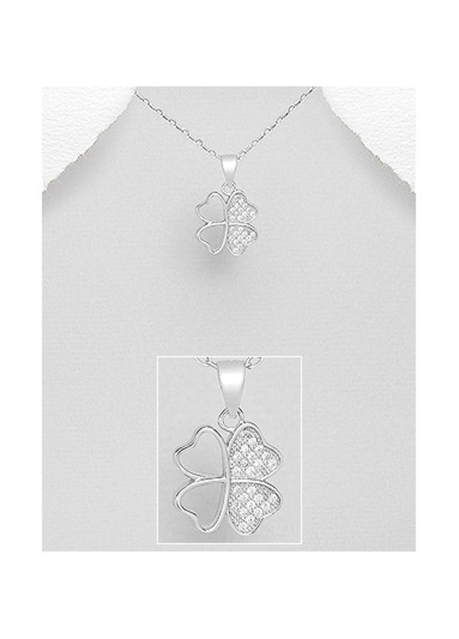 Trifoi cu patru foi pandantiv din argint cu pietricele