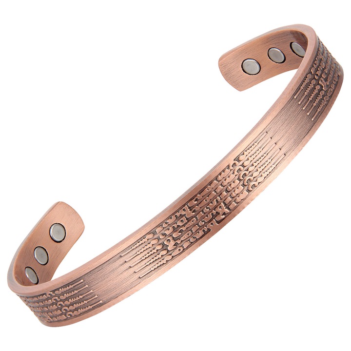 Bratara terapeutica din cupru 99, 99% pur cu 6 magneti si piatra decorativa, model VS1138, 175x8x2mm