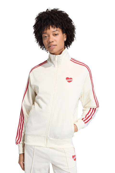adidas Originals, Bluza de trening cu croiala lejera, fermoar si logo, Rosu/Bej
