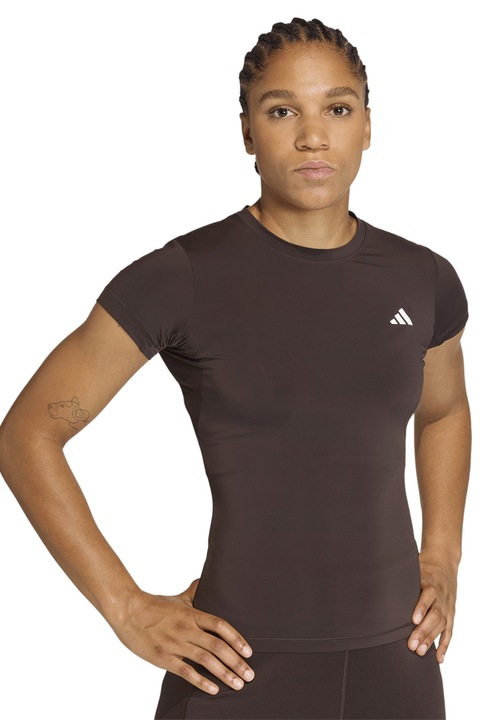 adidas Performance, Tricou slim fit pentru fitness Power Essentials, Maro inchis