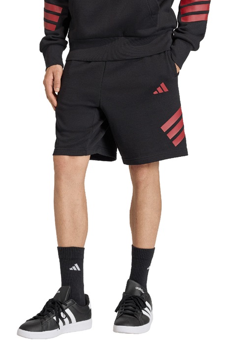adidas Sportswear, Pantaloni scurti cu imprimeu logo si snur de ajustare in talie, Negru, Rosu inchis, M