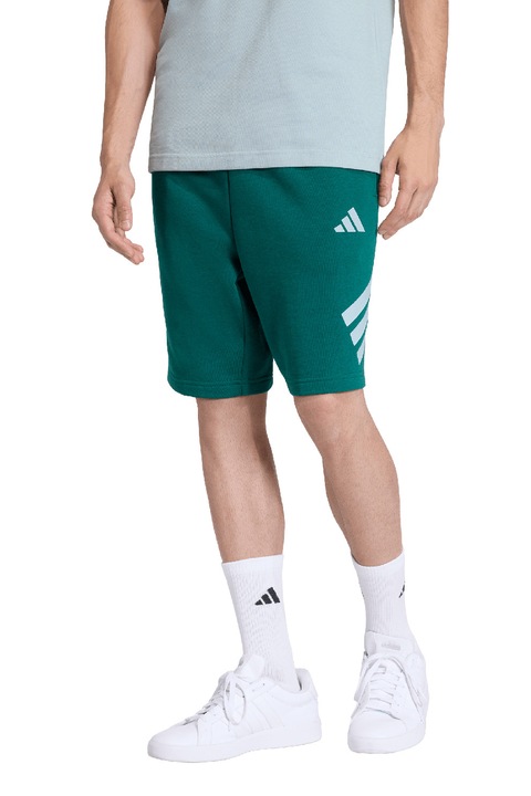 adidas Sportswear, Pantaloni scurti cu imprimeu logo si snur de ajustare in talie, Alb, Verde inchis, XL