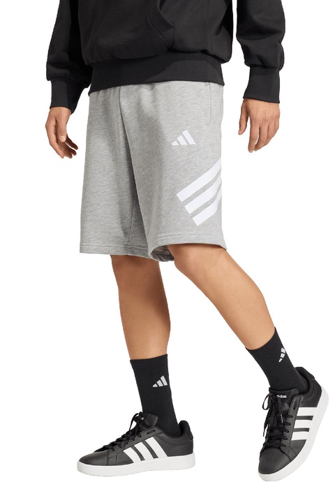 adidas Sportswear, Pantaloni scurti cu imprimeu logo si snur de ajustare in talie, Alb, Gri deschis, XL