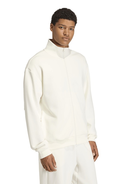 adidas Sportswear, Bluza de trening cu guler inalt si fermoar, Alb murdar