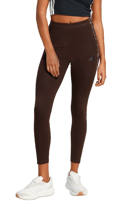 adidas Sportswear, Colanti cu talie inalta si logo, Maro inchis
