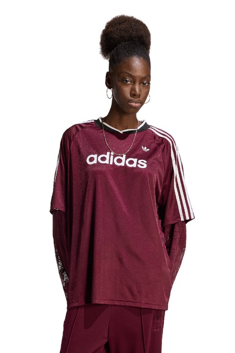 adidas Originals, Bluza din jerseu cu logo si maneci din dantela, Alb/Violet