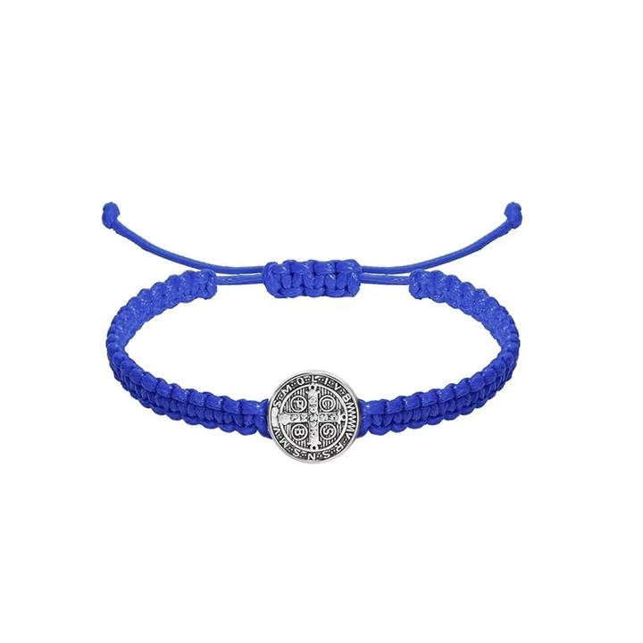 Brățară macrame albastru cu medalion argintiu, reglabilă