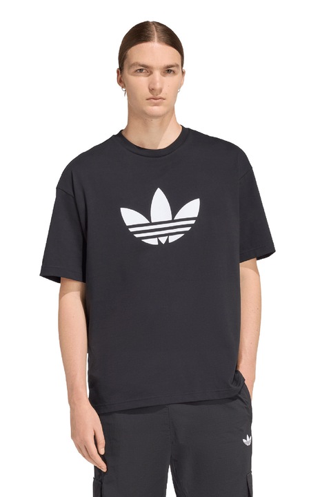 adidas Originals, Tricou cu imprimeu logo Tirefoil, Alb/Negru