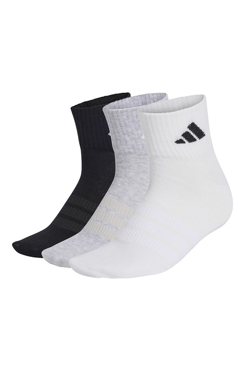 adidas Performance, Унисекс чорапи с памук, 3 чифта, Черен/Бял/Светлосив меланж