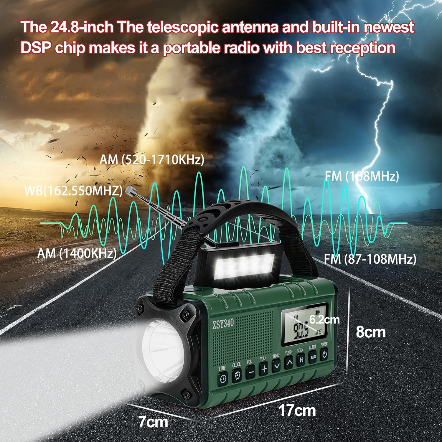 Radio Portabil Camping, BYONDSELF®, AM/FM/NOAA, Lanterna LED, alerta ...