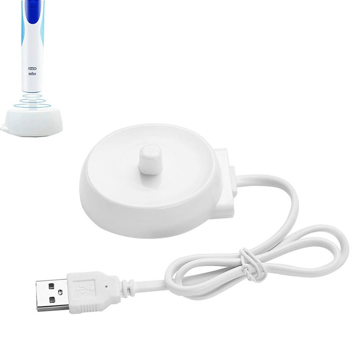Incarcator pentru periute de dinti electrica orala, Garsonal®, compatibil Oral-B, impermeabil, portabil, Alb