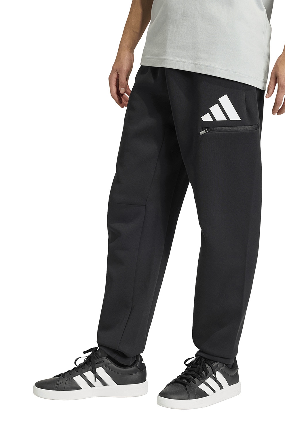adidas Sportswear, Pantaloni de trening cu logo, Negru, L