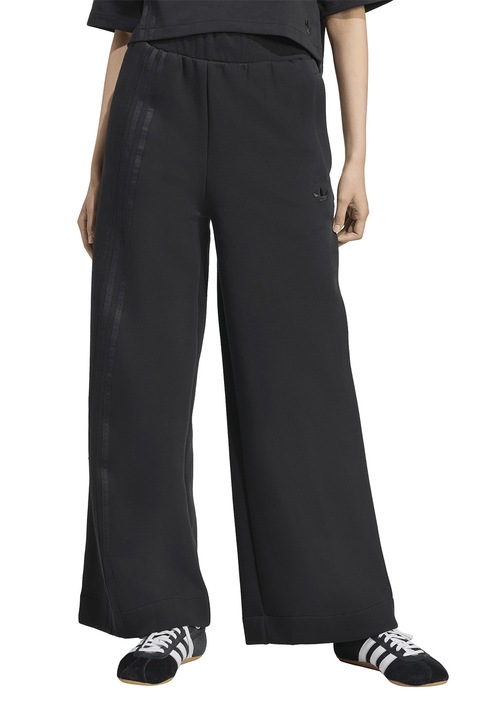 adidas Originals, Pantaloni de trening evazati cu logo si 3 dungi, Negru, XS
