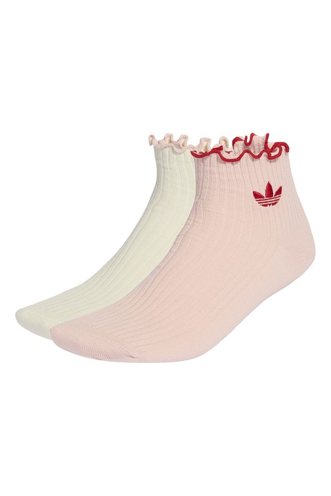 adidas Originals, Къси чорапи с набран маншет, 2 чифта, Розова сьомга/Бежов