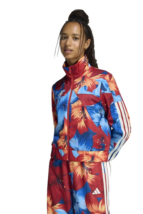 adidas Sportswear, Bluza de trening cu fermoar si model Farm Rio House Of Tiro, Rosu inchis, Portocaliu deschis, Albastru, 2XS