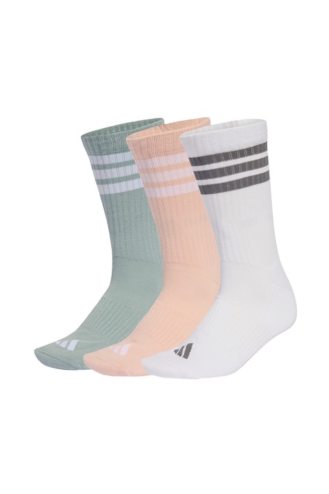 adidas Performance, Set de sosete lungi unisex cu striatii - 3 perechi, Alb/Piersica/Verde sparanghel