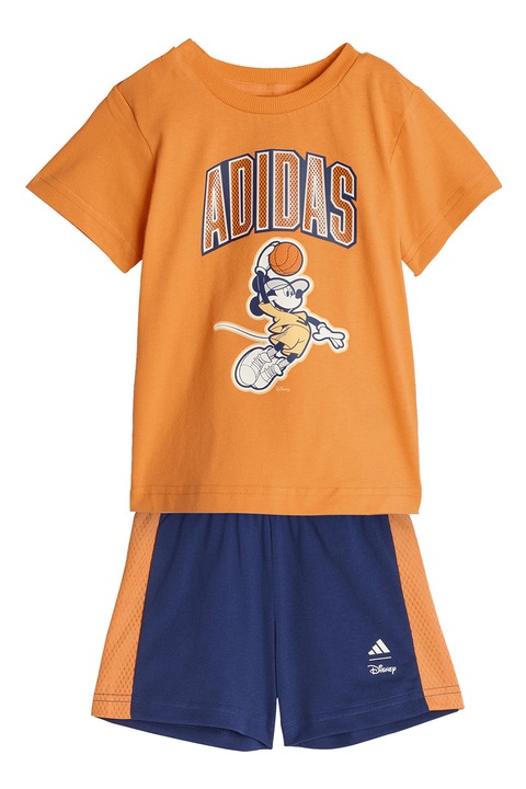adidas Performance, Тениска с шарка и шорти - 2 части, Оранжев/Тъмносин