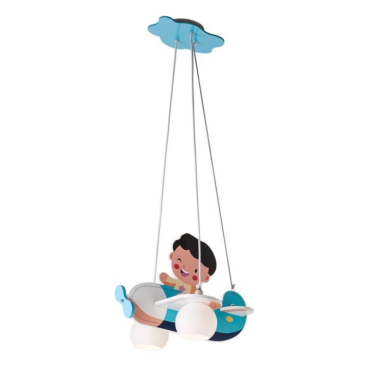 Suspensie pentru copii, Happy Plane, 2 x E14, albastru, 439x400x700mm