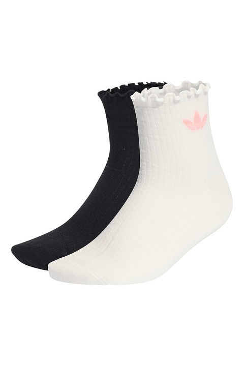 adidas Originals, Унисекс къси чорапи Liberty, 2 чифта, Слонова кост/Черен