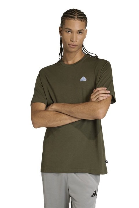 adidas Sportswear, Tricou cu decolteu la baza gatului si logo Icon, Kaki inchis