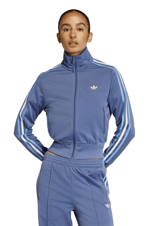 adidas Originals, Bluza de trening cu fermoar si logo Classic, Alb/Albastru prafuit/Albastru deschis