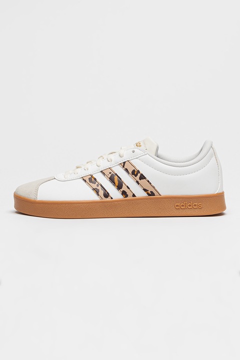 adidas Sportswear, Pantofi sport Court Base cu detalii cu model animal print, Alb/Maro camel