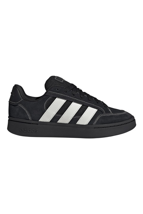 adidas Sportswear, Pantofi sport Grand Court Alpha din piele intoarsa cu cusaturi contrastante, Alb/Negru