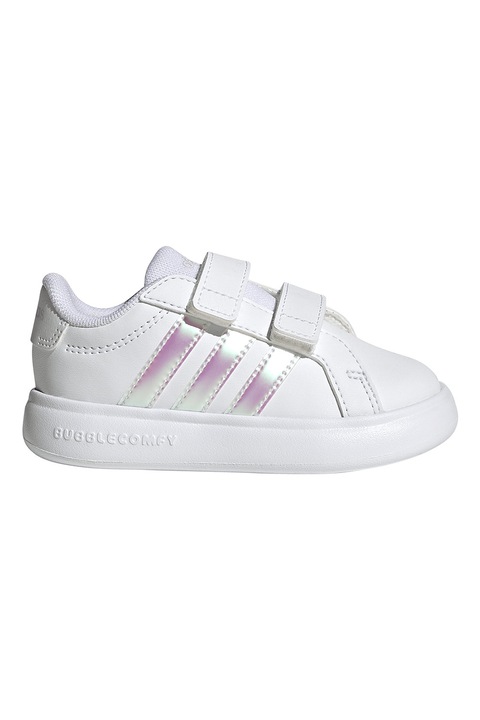 adidas Sportswear, Pantofi sport de piele ecologica cu benzi velcro Brand Court 3.0, Alb optic