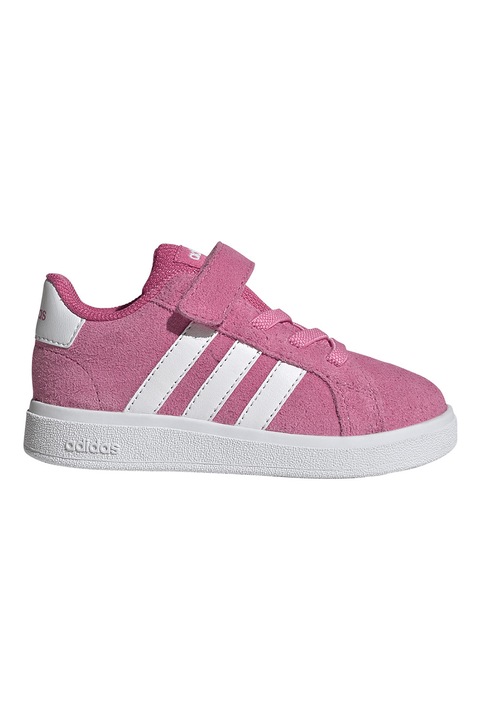adidas Sportswear, Pantofi sport Grand Court cu velcro, Alb/Roz