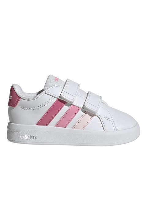 adidas Sportswear, Pantofi sport Grand Court 3.0 de piele ecologica cu benzi velcro, Alb/Roz