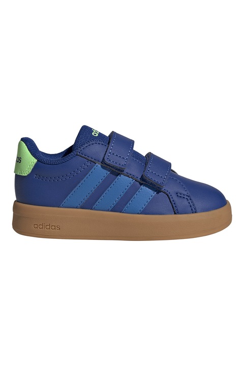 adidas Sportswear, Pantofi sport Grand Court 3.0 de piele ecologica cu benzi velcro, Albastru royal/Verde lime