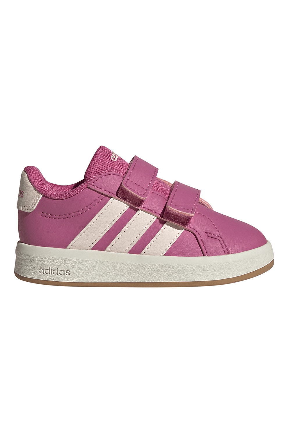 adidas Sportswear, Pantofi sport Grand Court 3.0 de piele ecologica cu benzi velcro, Roz inchis, Alb murdar, 27 EU