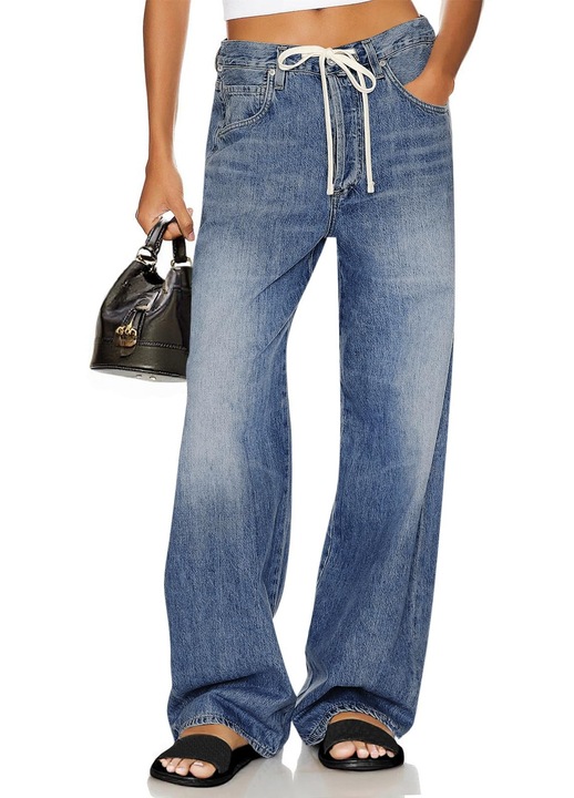 Pantaloni Dins Boyfriend pentru Femei, Relaxati cu Picioare Lati, albastru, Albastru