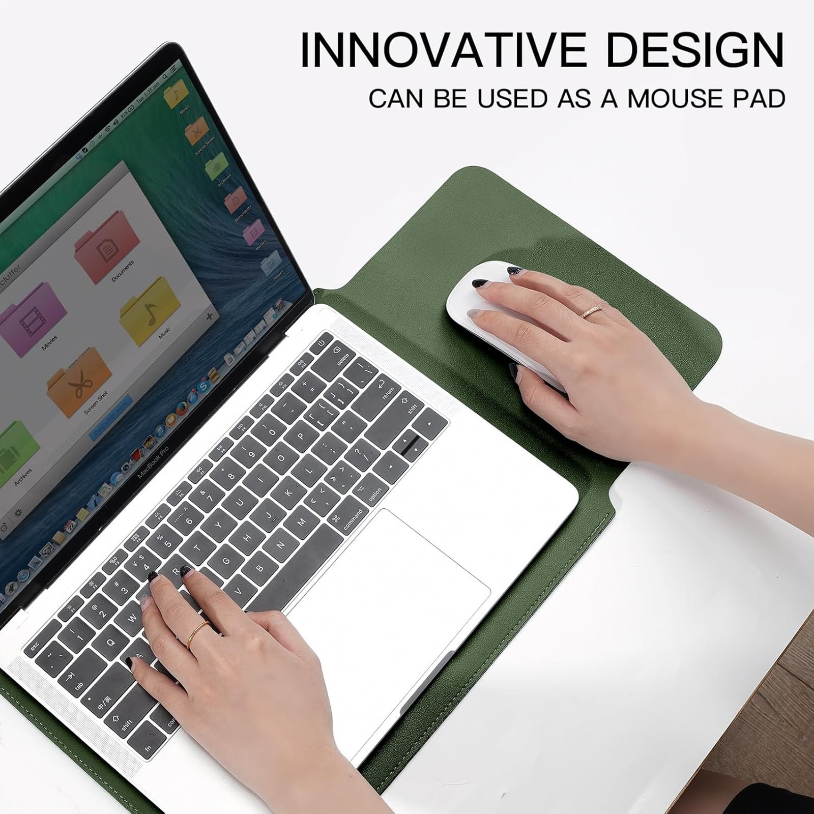 Husa Laptop, Asskanaer, 2 în 1, Rezistent la apă și zgârieturi, Verde, 35x25.5x1cm