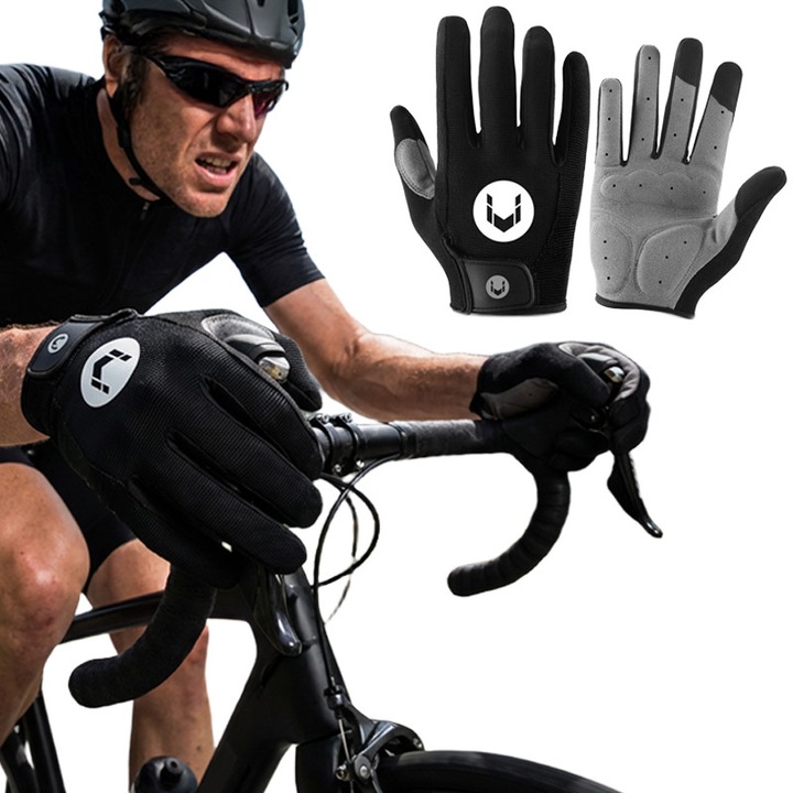 Manusi ciclism, Marimea XL, amortizare socuri, respirabil, antiderapant, absorbant transpiratie, rezistent la uzura, protejeaza palmele, microfibre, potrivit pentru camping, drumetii, ciclism, motocicleta, alpinism, negru/gri