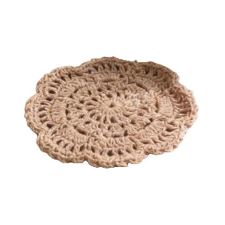 Set 2 suporturi pentru băuturi, croșetate manual, maro deschis, diametru 11cm