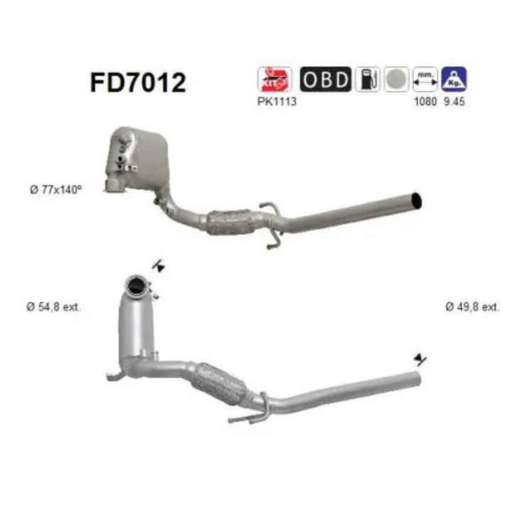Füst-/részecskeszűrő, kipufogórendszer Fd7012 Seat Cordoba/Ibiza 3/Ibiza 4 Skoda Fabia 2/Roomster Vw Polo 4