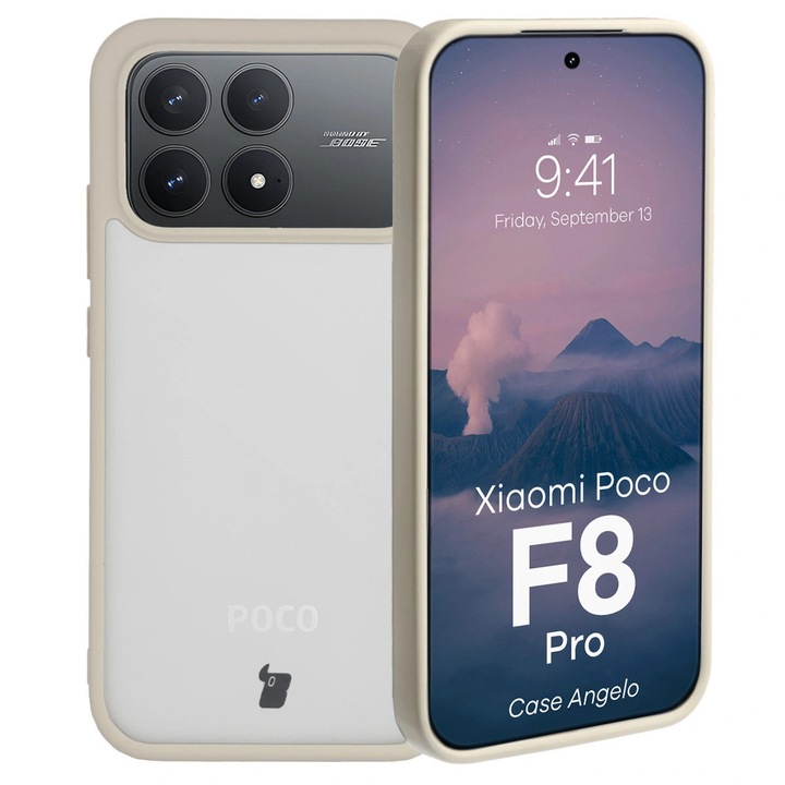 Husa Bizon Case Angelo pentru Xiaomi POCO F8 Pro, Bej transparent