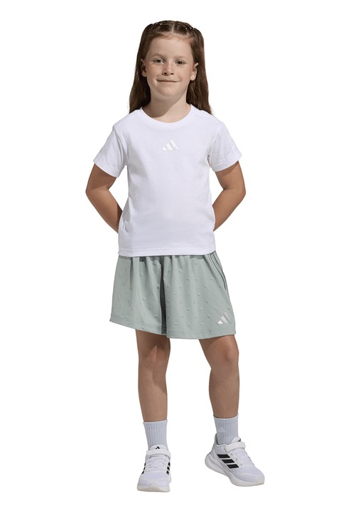 adidas Sportswear, Set de tricou de bumbac si pantaloni scurti - 2 piese, Alb/Verde pal