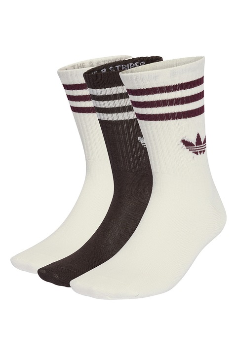 adidas Originals, Set de sosete lungi unisex cu detaliu logo - 3 perechi, Maro cognac/Alb fildes