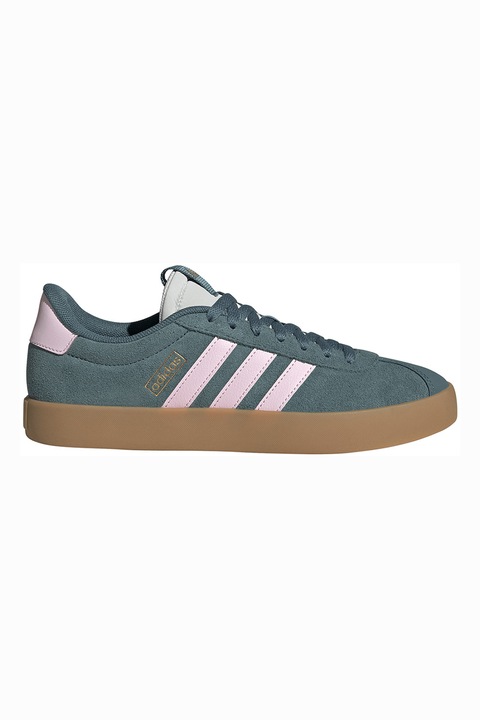 adidas Sportswear, Pantofi sport VL Court 3.0 din piele cu garnituri din piele intoarsa, Roz pastel/Verde persan