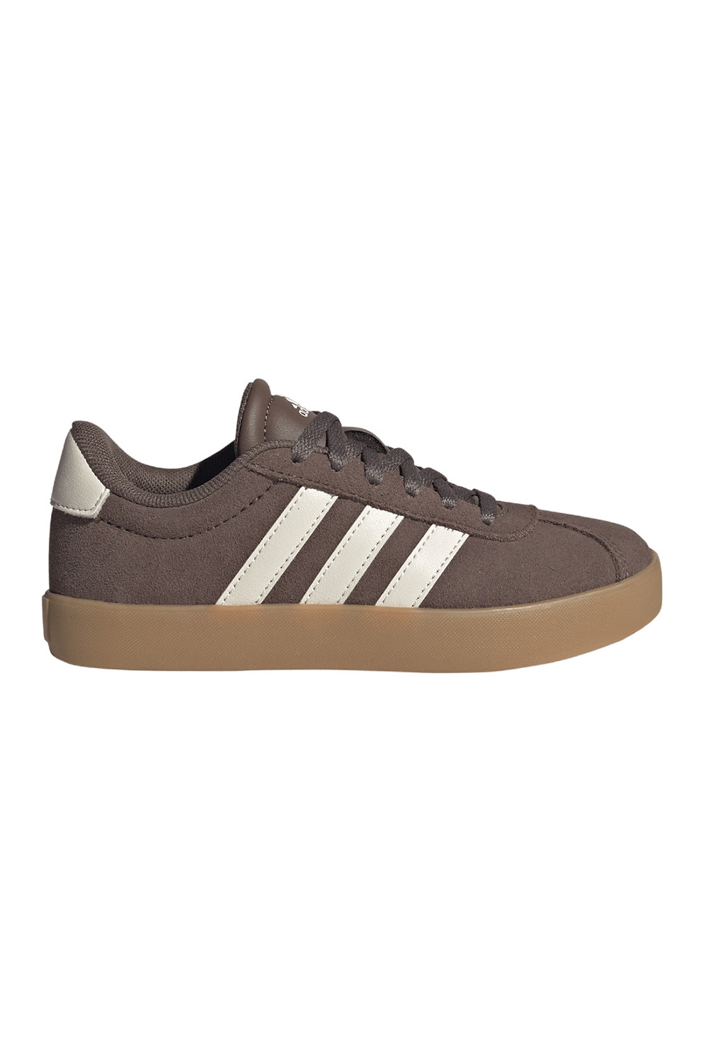 adidas Sportswear, Pantofi sport VL Court 3.0 de piele intoarsa, Alb fildes, Maro pamantiu, 32 EU