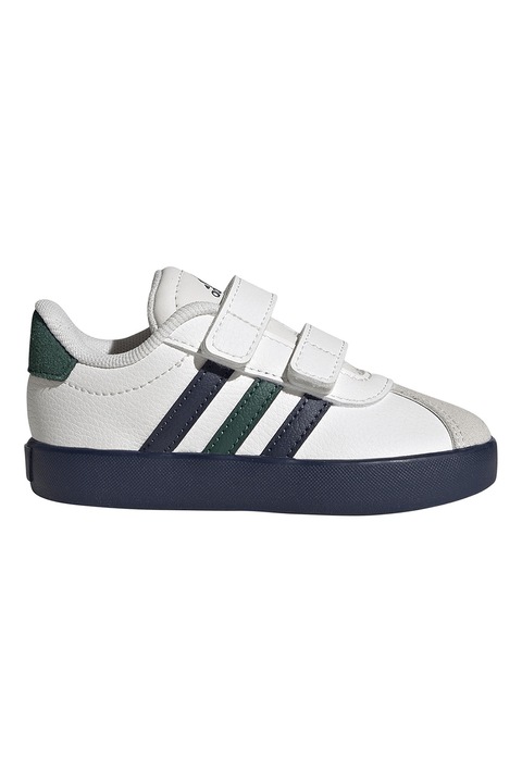 adidas Sportswear, Pantofi sport VL Court de piele ecologica si piele intoarsa cu velcro, Alb/Gri deschis/Verde englez/Bleumarin