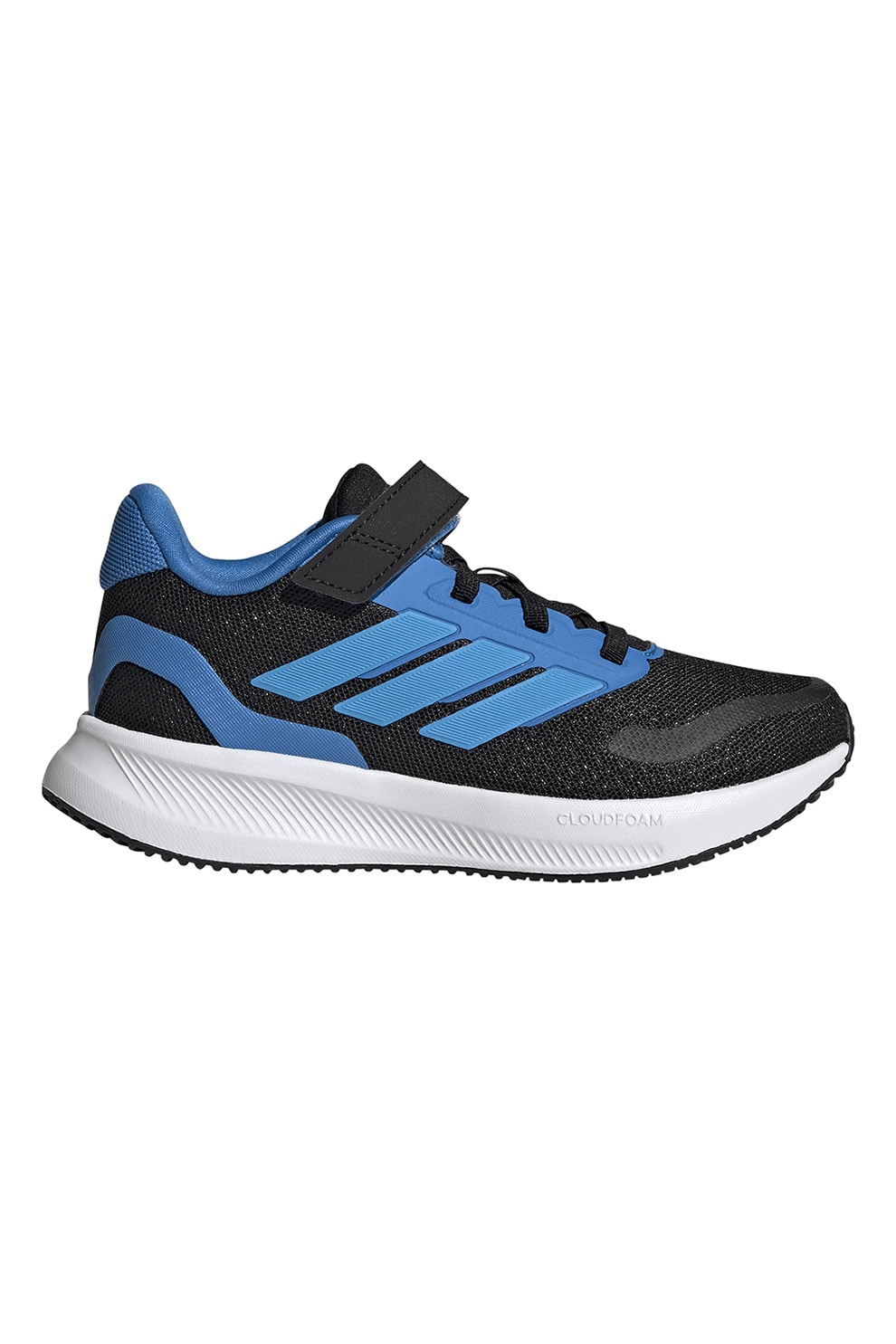 adidas Sportswear, Pantofi sport Runfalcon 5 din plasa cu logo si velcro, Negru, Albastru deschis, 33.5 EU