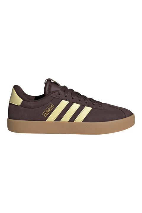adidas Sportswear, Pantofi sport VL Court 3.0 de piele intoarsa, Maro inchis/Crem