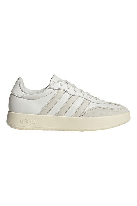 adidas Sportswear, Pantofi sport Barreda din piele ecologica cu garnituri din piele intoarsa, Alb murdar