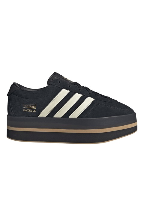 adidas Originals, Pantofi sport Gazelle Stack flatform din piele intoarsa, Alb/Auriu/Negru