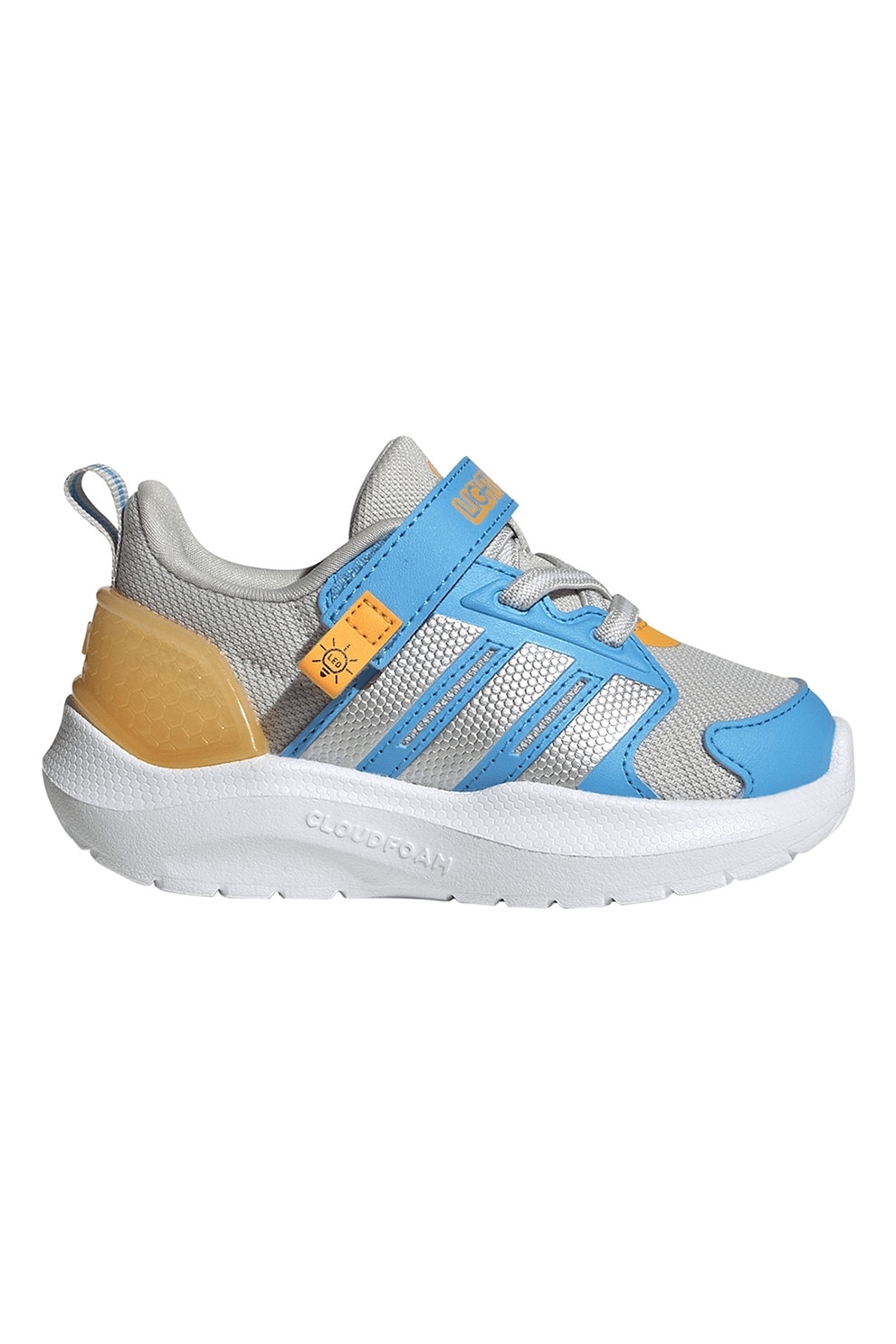adidas Sportswear, Pantofi sport Lightorama cu velcro si led-uri, Albastru pastel, Portocaliu mandarina, Argintiu, 26.5 EU